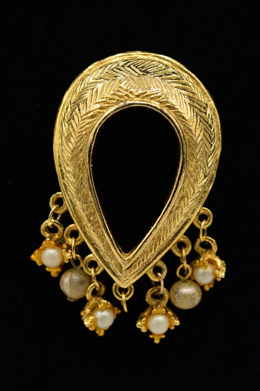 HAR Vintage Pin Brooch Pearl Dangle Gold Teardrop Mid Century 50s Signed FLAW 9B